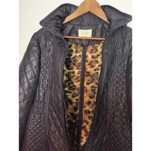 Laundry jacket by Shelli Segal, black quilted, hood, size XL
